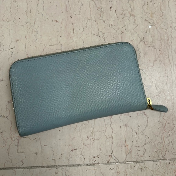 Prada Classic Baby Blue Saffiano Leather Zip Around Wallet - Picture 8 of 12